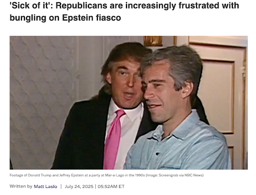 President Donald Trump and Jeffrey Epstein chat in 1990's photo, which is screenshot of AlterNet's exclusive by LCB and its founder Matt Laslo