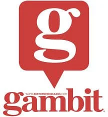 Red and white logo of "Gambit" with a stylized letter 'g' and URL "bestofneworleans.com."
