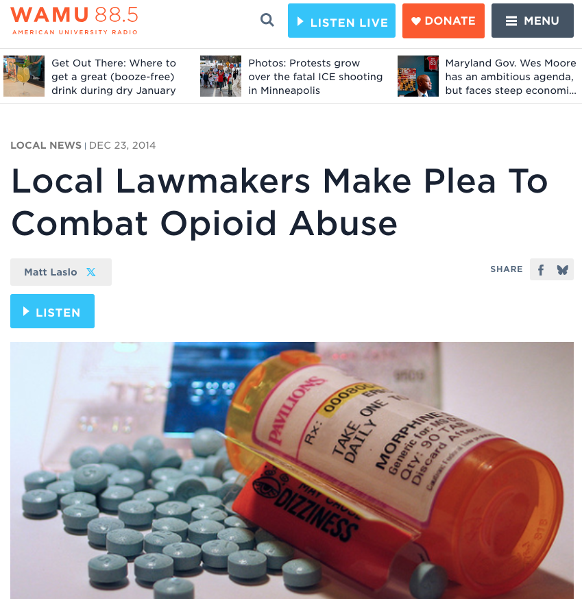 Screengrab of opioid pill container that LCB client WAMU posted along with this exclusive drug coverage from Matt Laslo