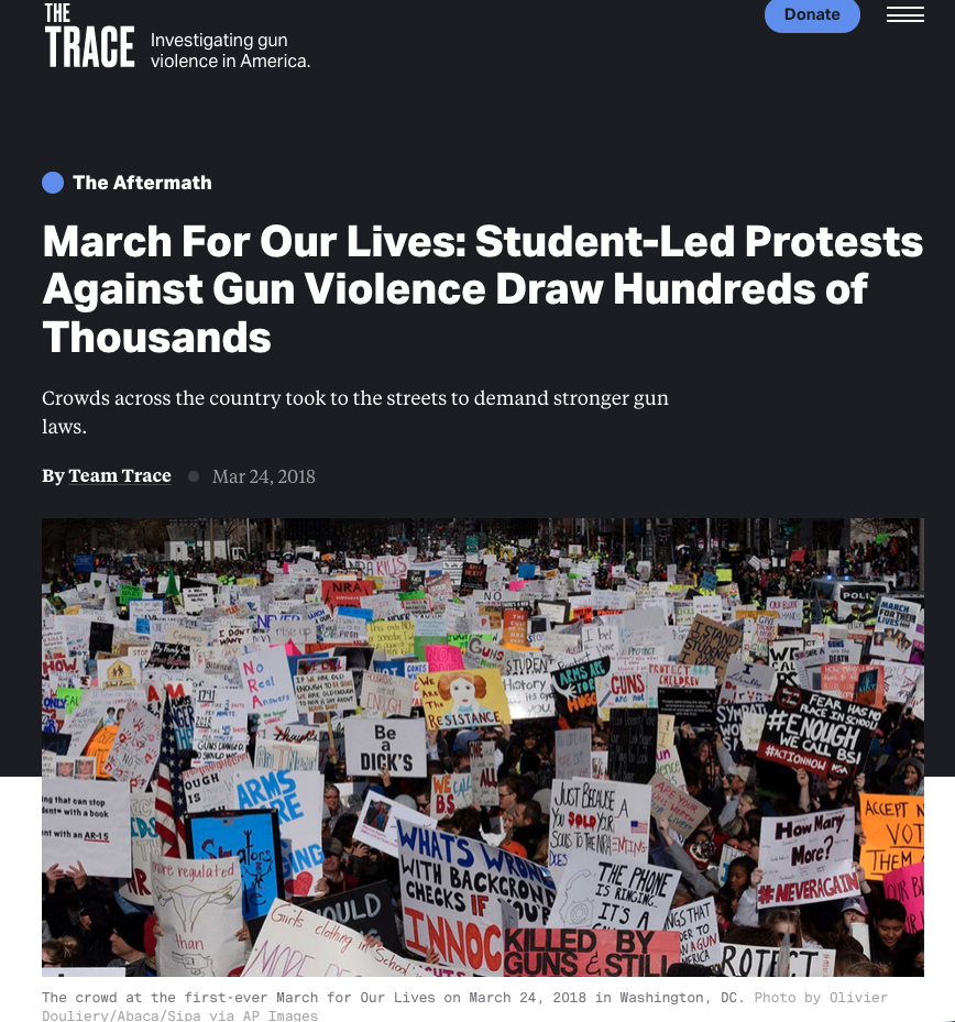 Screenshot of The LCB's coverage of mass shooting and gun violence protest and march in Washington DC