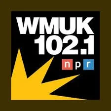 Michiganders get their local NPR news from WMUK 102.1 logo featuring NPR emblem with yellow starburst on a dark background.