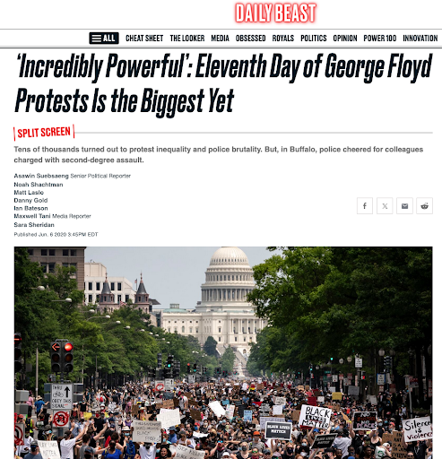 Screenshot of Daily Beast feature photo of thousands marching from the US Capitol to the White House
