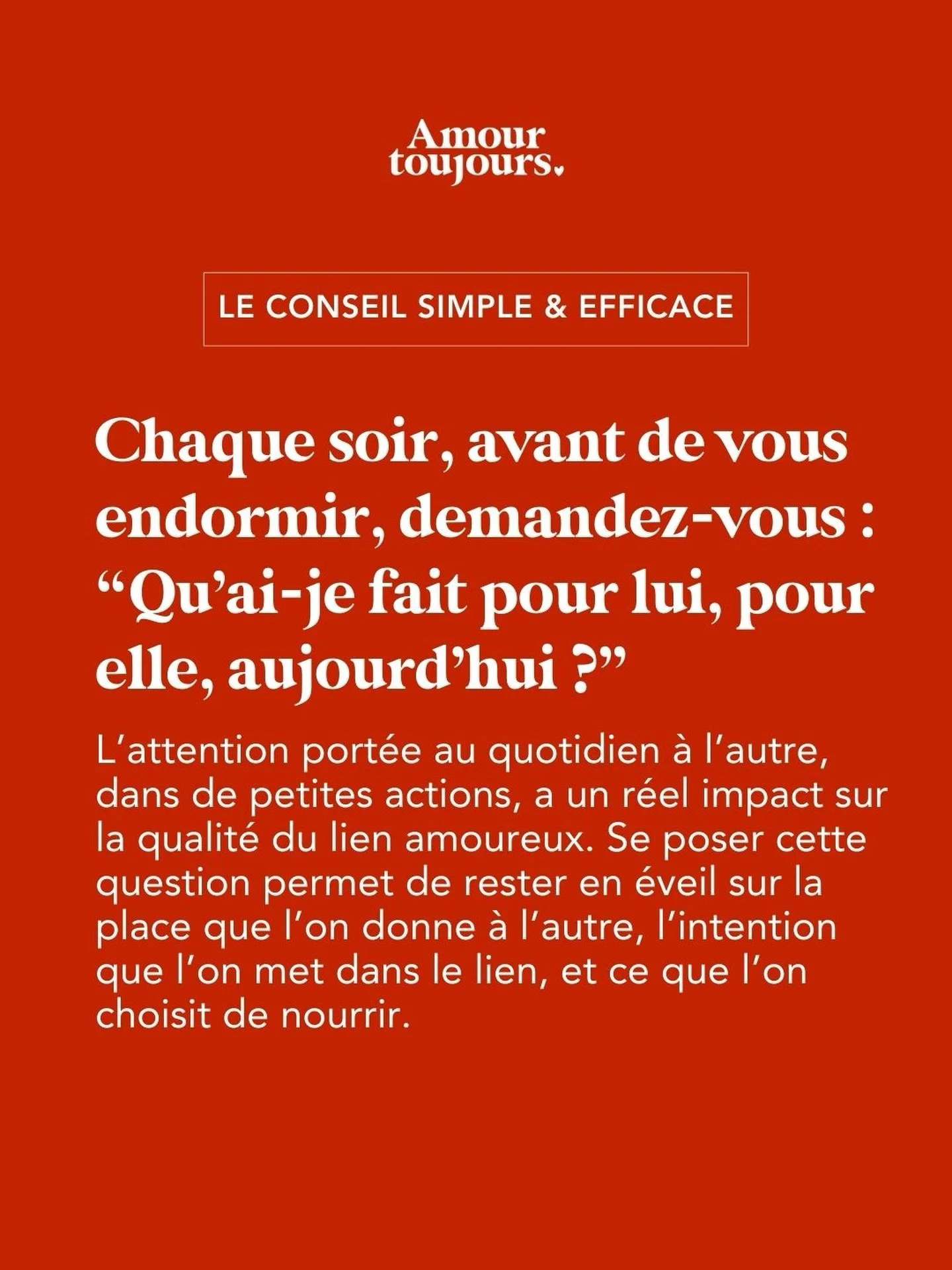Je vais &ecirc;tre honn&ecirc;te : cette id&eacute;e n&rsquo;est pas de moi. 

J&rsquo;ai &eacute;cout&eacute; une consultation de @maryliserichard pour un couple qui consulte car ils ne se sentent plus connect&eacute;s l&rsquo;un &agrave; l&rsquo;au