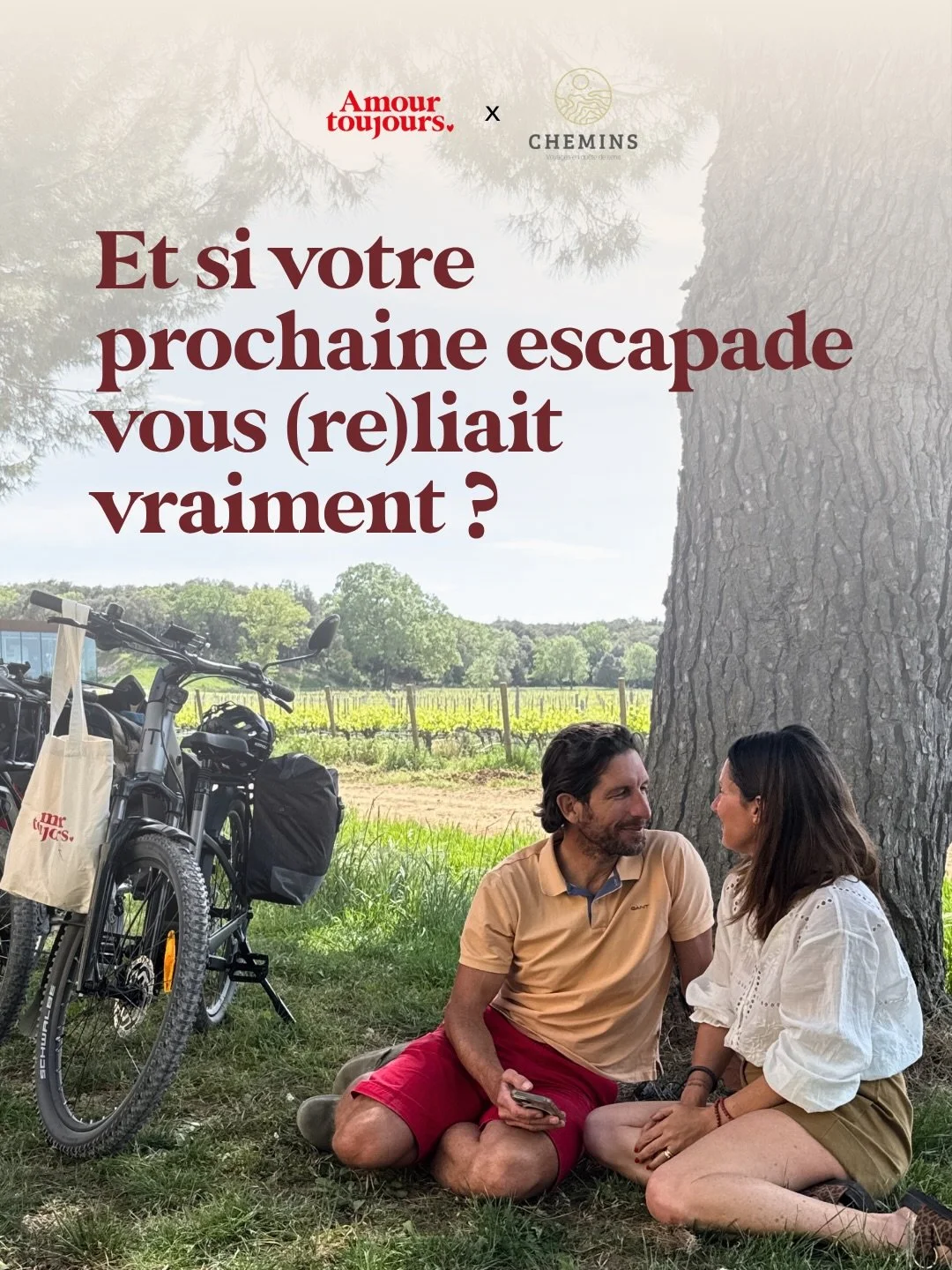 Chemins ❤️ Amour Toujours   C&rsquo;est au retour de notre premi&egrave;re escapade avec Chemins, en septembre, que l&rsquo;id&eacute;e m&rsquo;est venue. Comme une &eacute;vidence.
Ce concept de voyage &agrave; v&eacute;lo, en se laissant guider, es