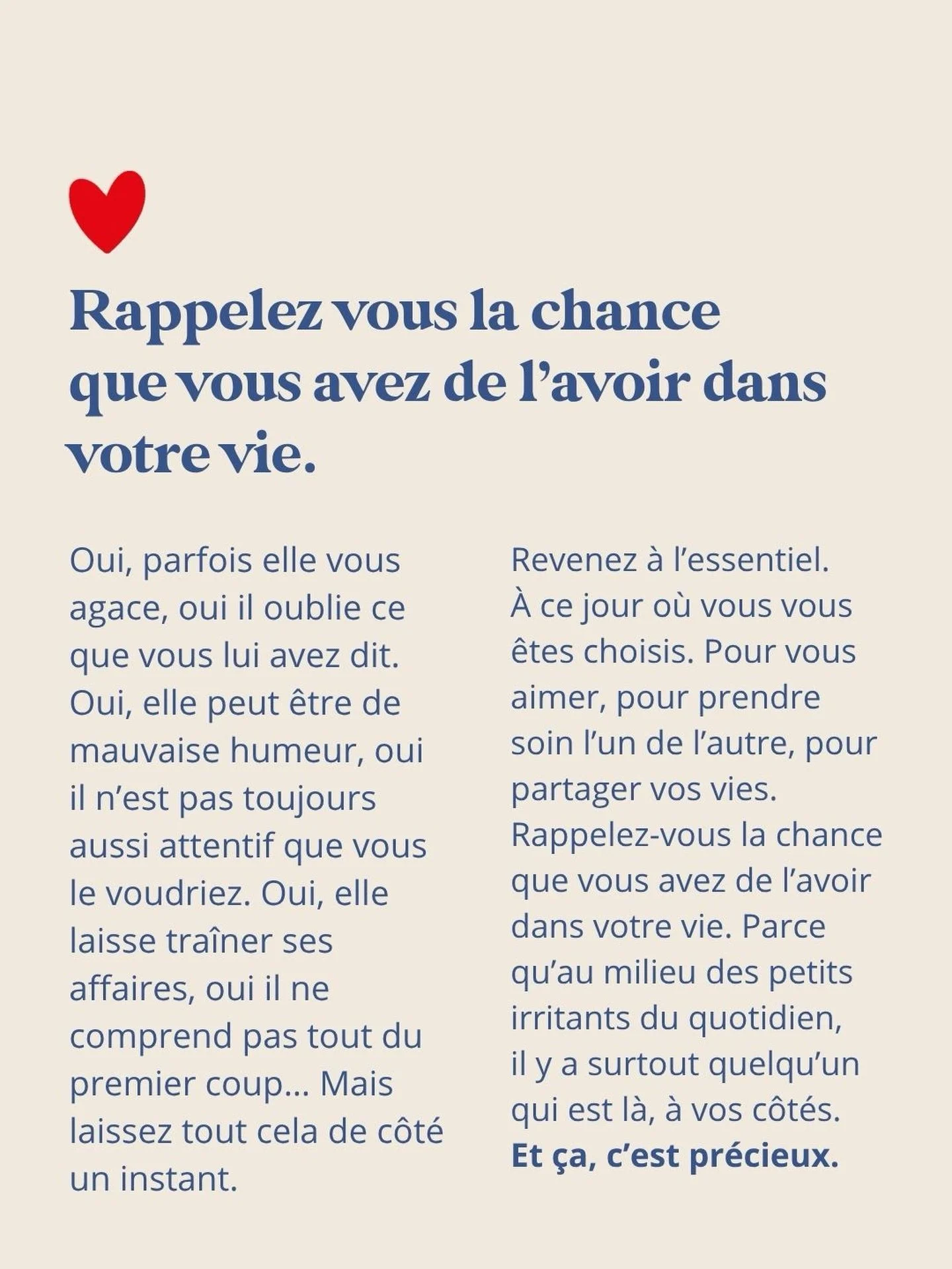 L&rsquo;autre ne vous est pas d&ucirc;. Ni ne vous est acquis. Il est une chance. Aimez-le comme tel 🩵