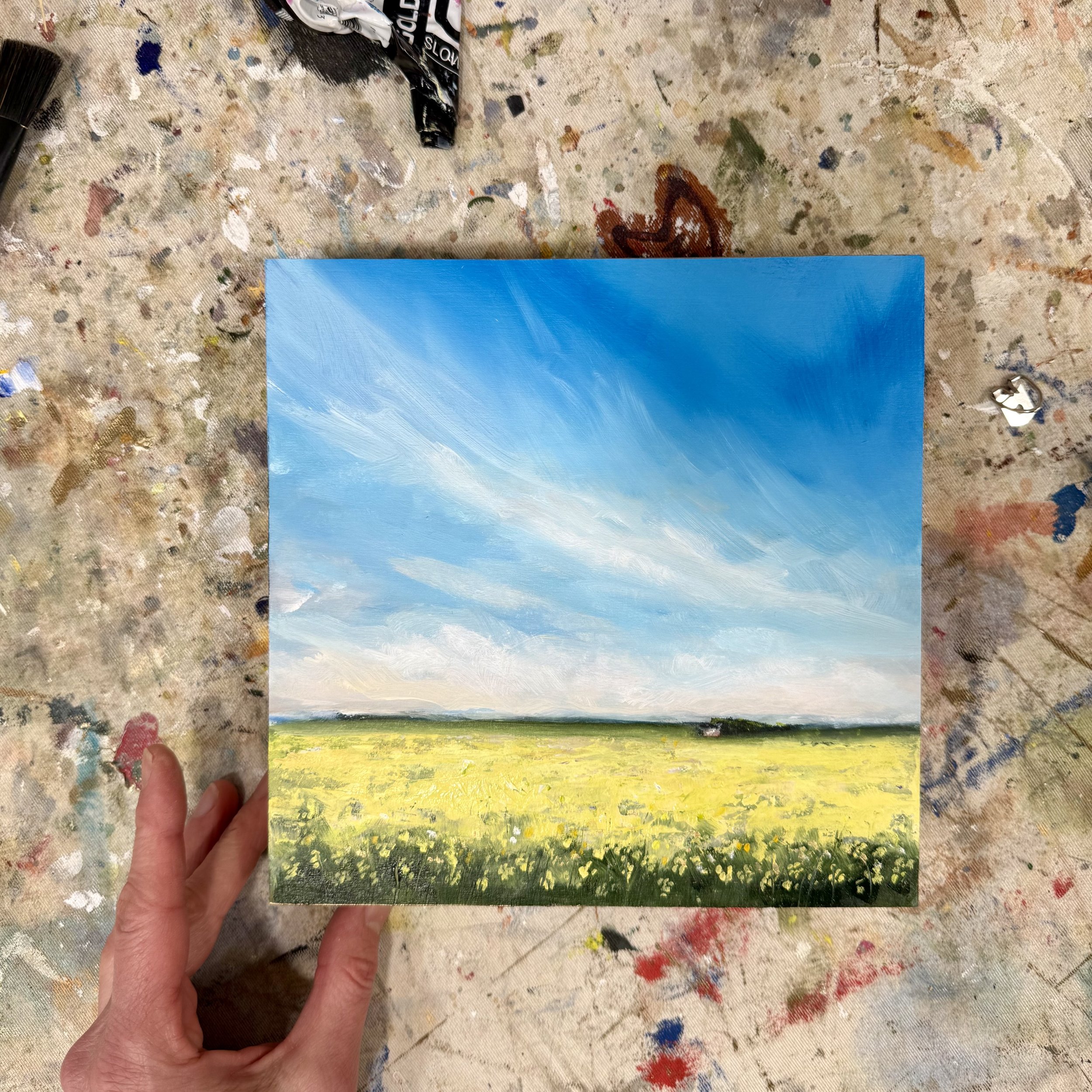 Petit Prairie 299 | Acrylic, graphite and metallic paint on cradled wood panel, 8x8 inches | $320 with A Little Art Boutique  INQUIRE 