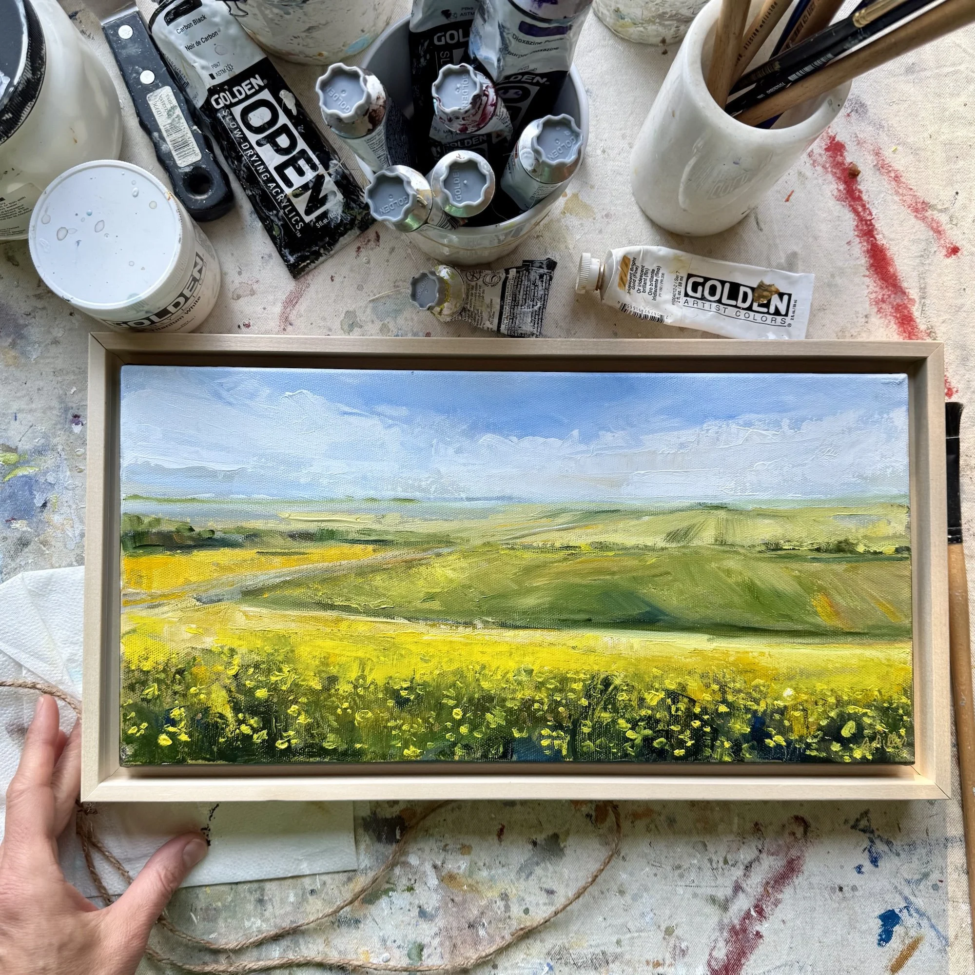 Sweet Summer, 8 x 16, acrylic and graphite on canvas framed in maple