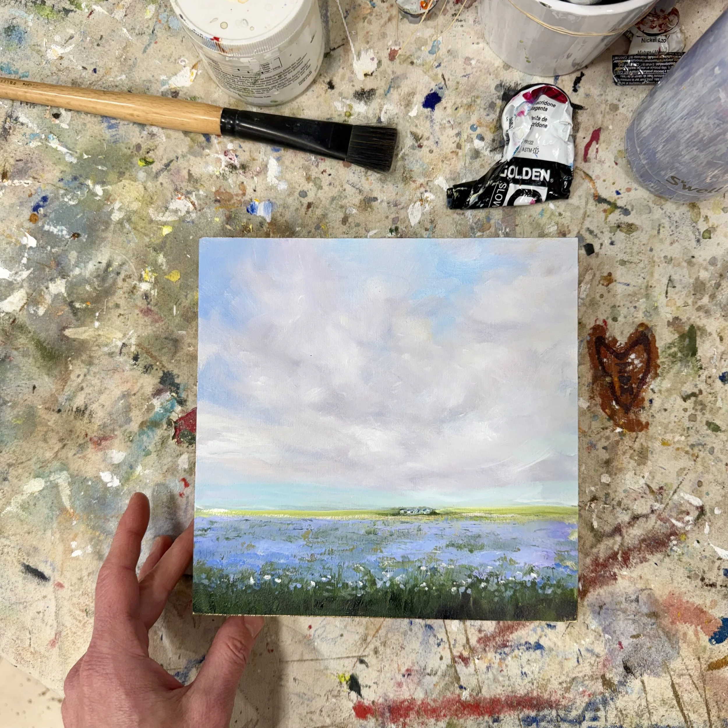 Petit Prairie 296 | Acrylic, graphite and metallic paint on cradled wood panel, 8x8 inches | $320 with A Little Art Boutique  INQUIRE 