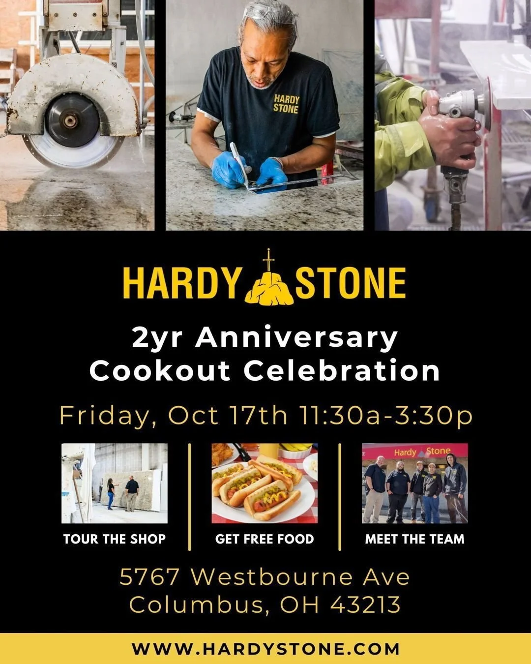 🎉 We’re Turning 2! 🎉
Come celebrate with the Hardy Stone crew at our 2-Year Anniversary Cookout!
📍 5767 Westbourne Ave, Columbus
📅 Friday, Oct 17th | 11:30am–3:30pm
-Tour the shop
- Grab FREE lunch
-Meet the team behind the stone
W