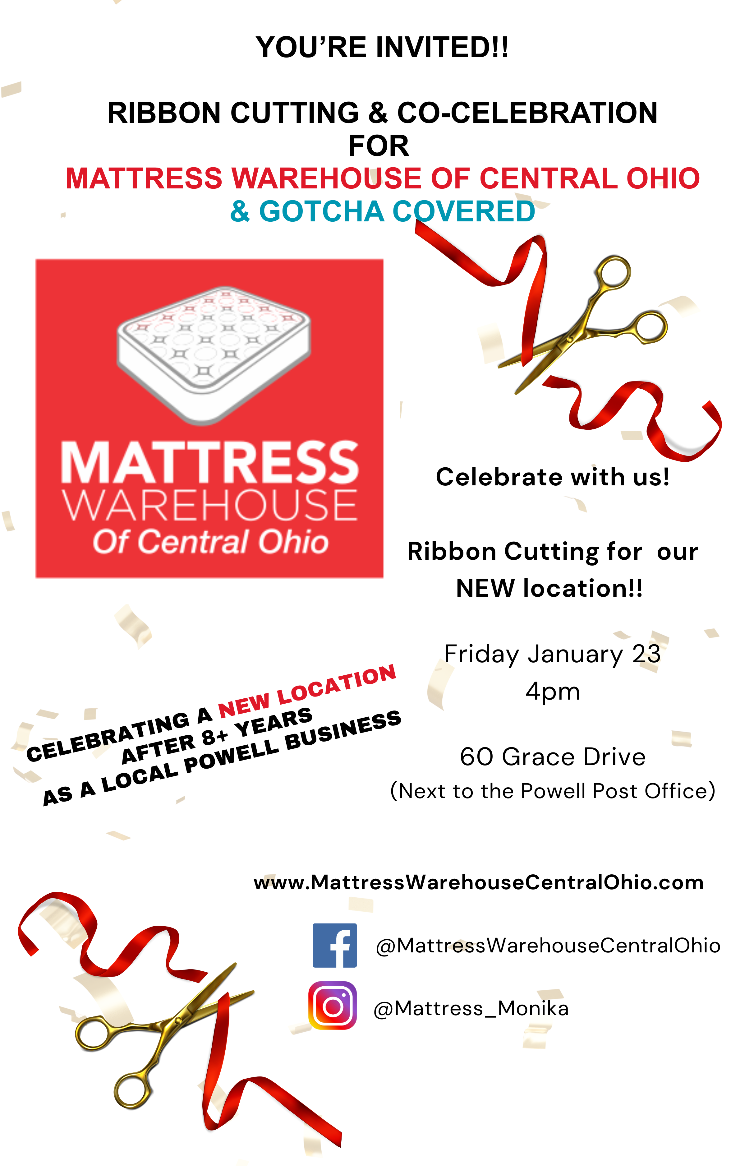 Ribbon Cutting and Co-celebration for Mattress Warehouse of Central Ohio and Gotcha Covered