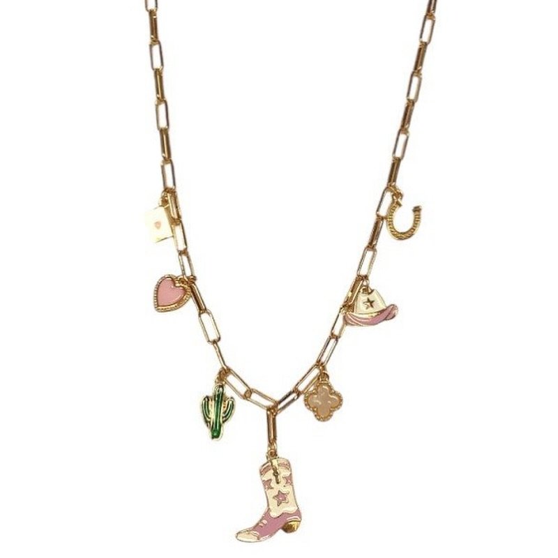Who doesn&rsquo;t love a good charm necklace?! ✨💕 These beauties plus more will be making their debut TOMORROW @forgalsbygals!! Come shop with us 🫶🏻 

#charmnecklaces #westernlooks #jewelry #beachwear #summertrends #charms #summershopping #goldjew