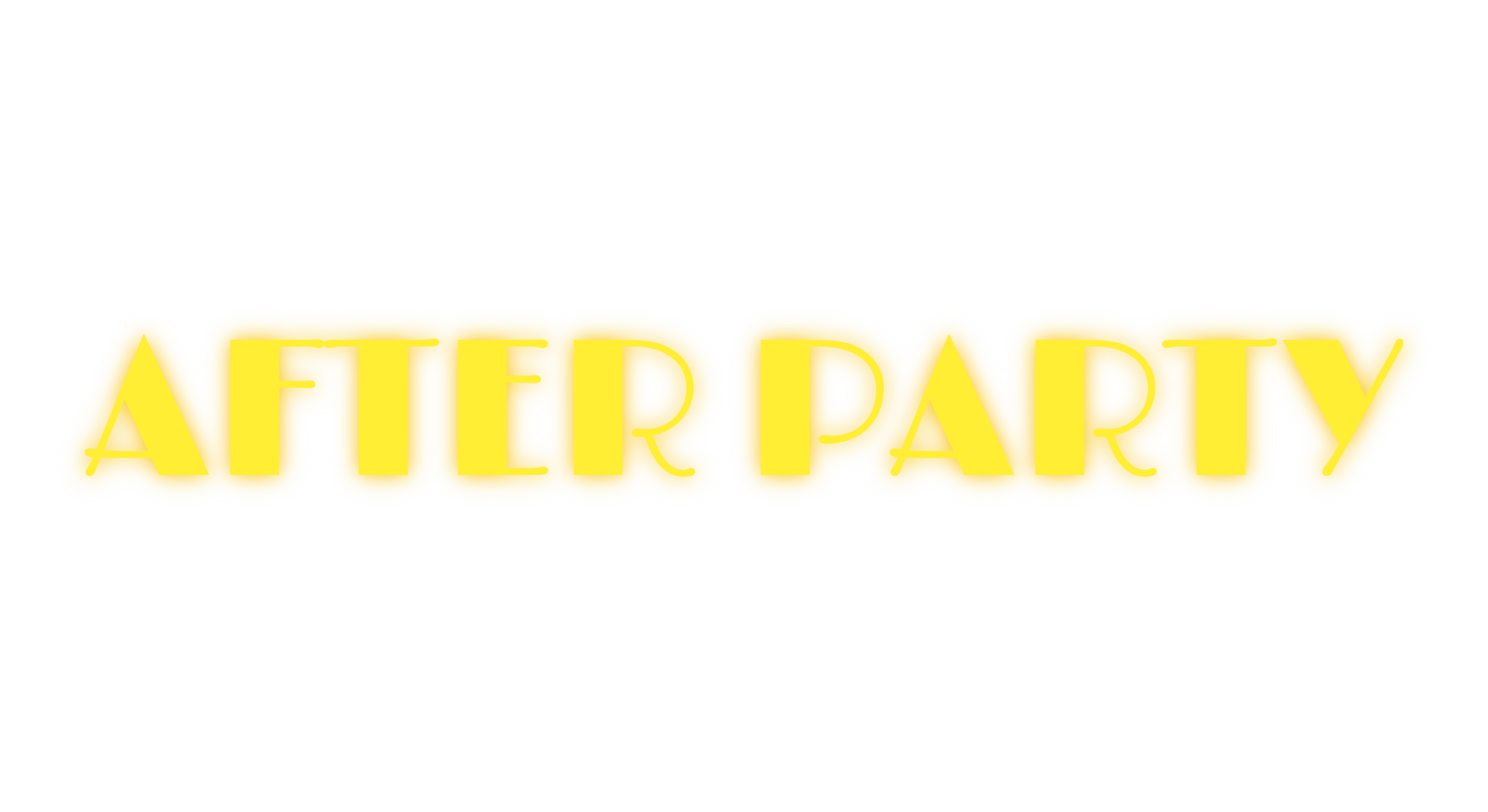Neon yellow sign that reads 'AFTERPARTY' in glowing letters.