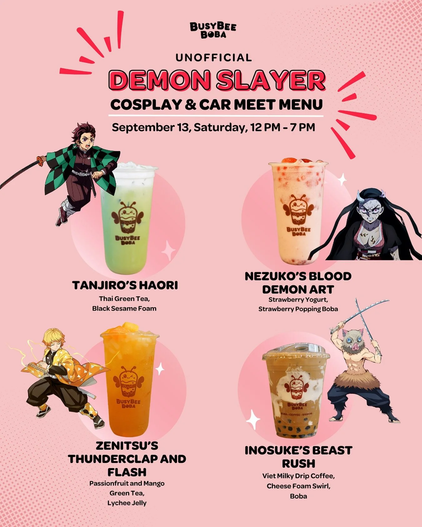 ✨ Gear up for our Unofficial Demon Slayer: Infinity Castle COSPLAY &amp; CAR Pop Up Event in collaboration with @peachyandfairy!

📅 Date: Saturday, September 13
⏰ Time: 12 PM &ndash; 7 PM
📍 Location: 15301 FM 529 #150, Houston, TX 77095

🍃 Tanjiro