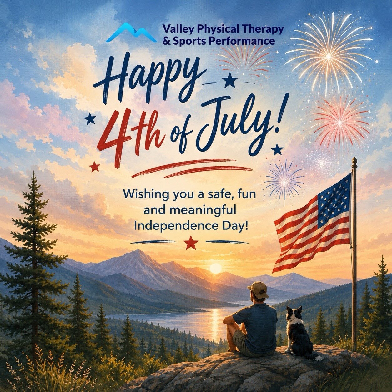 Happy 4th of July from all of us at Valley PT &amp; Sports Performance! 🇺🇸

Today we celebrate freedom, including the freedom to move without pain.

Wishing you and your family a safe, fun, and meaningful Independence Day. Whether you&rsquo;re hiki