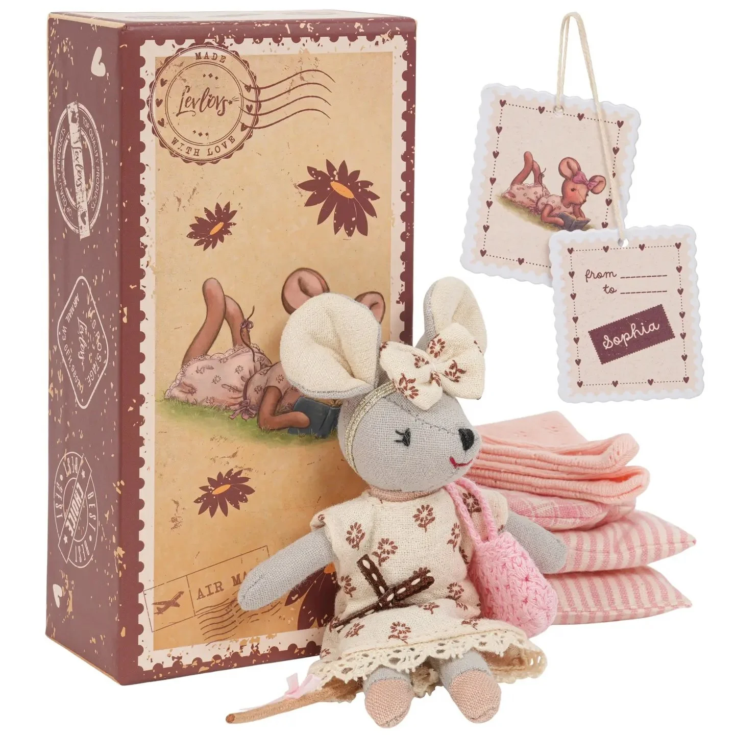 Levlovs Mouse Sophia in Stamp Holder Box with Bedding 1.jpeg