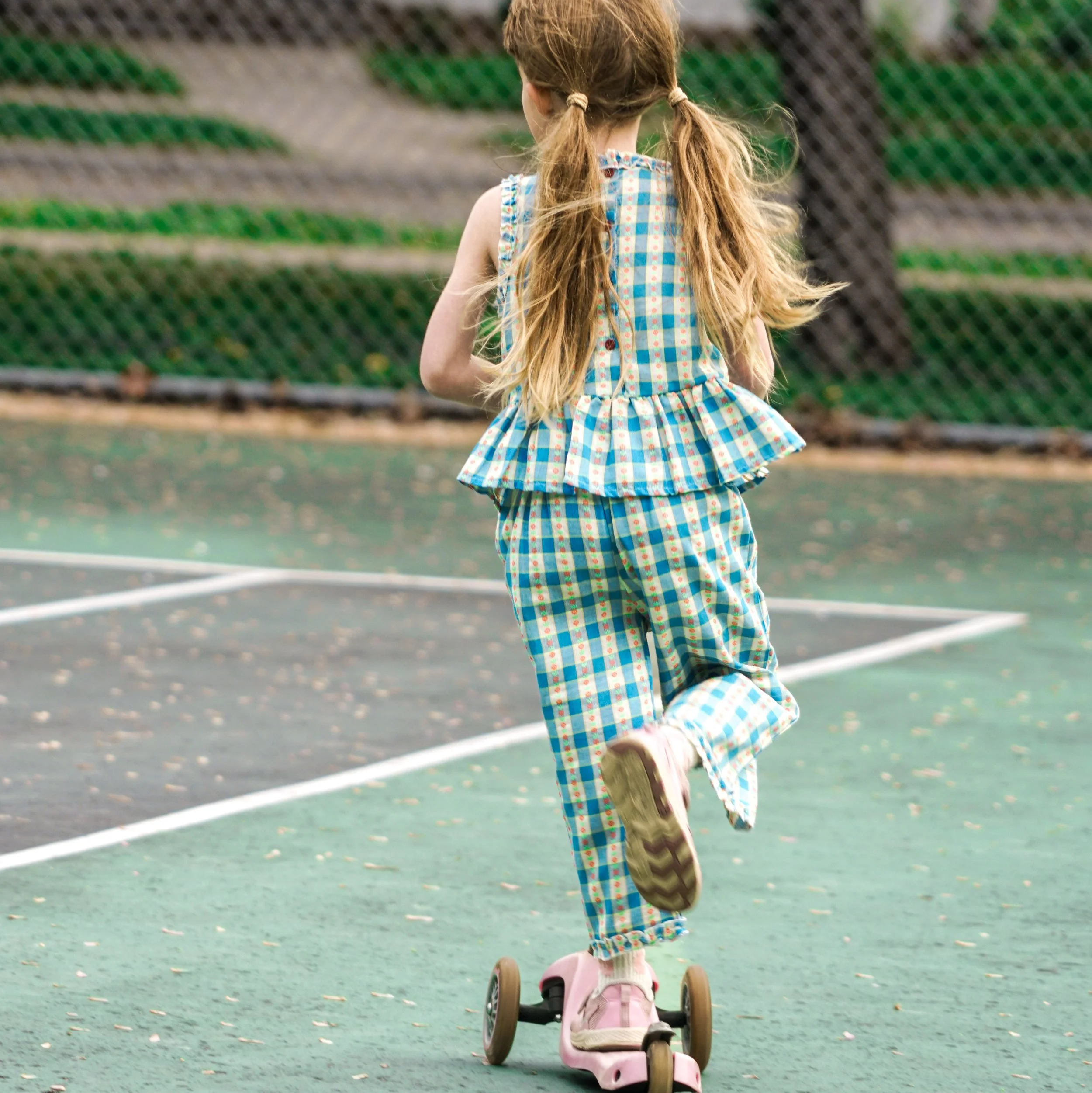 Blue Plaid Floral Pant
