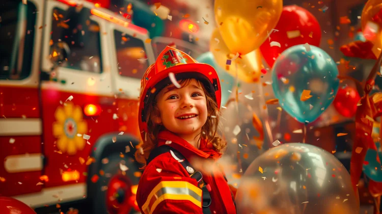 Firefighter-themed birthday party setup