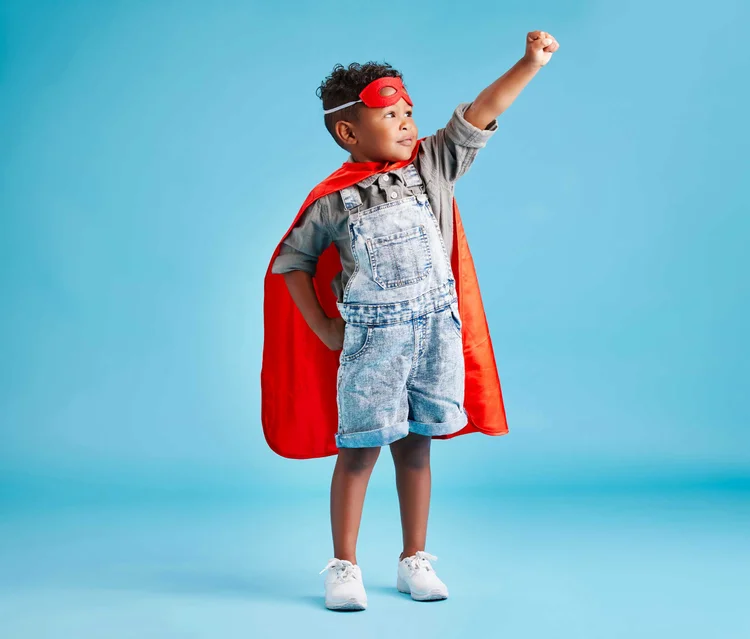 Superhero-themed birthday party setup