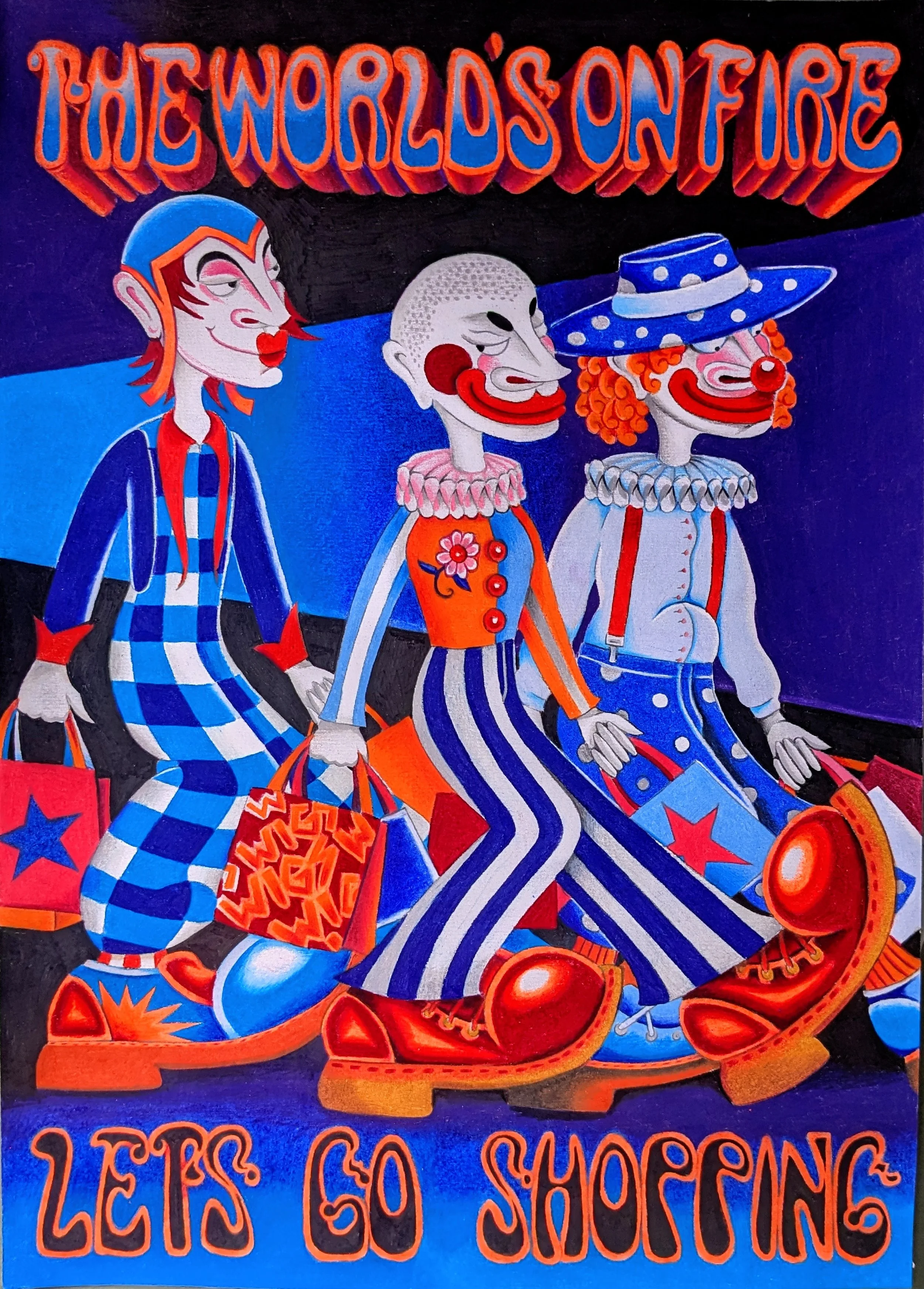 The Worlds On Fire, Lets go Shopping A3 print