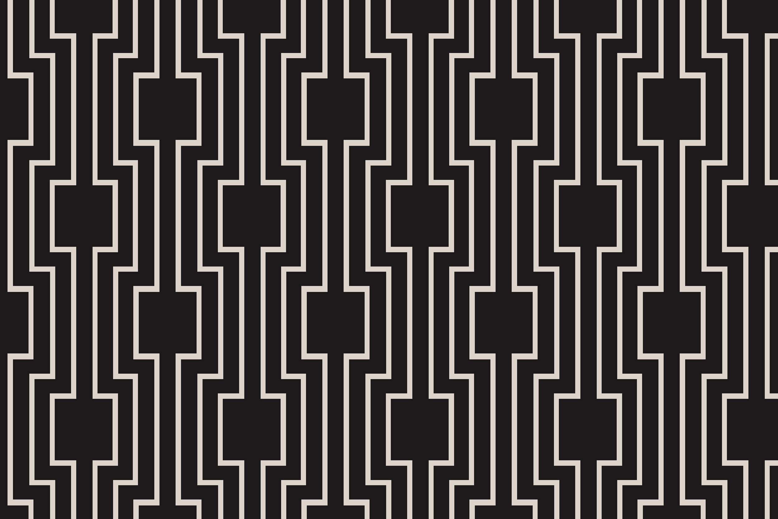 Black and white geometric maze pattern with interconnected lines and pathways.