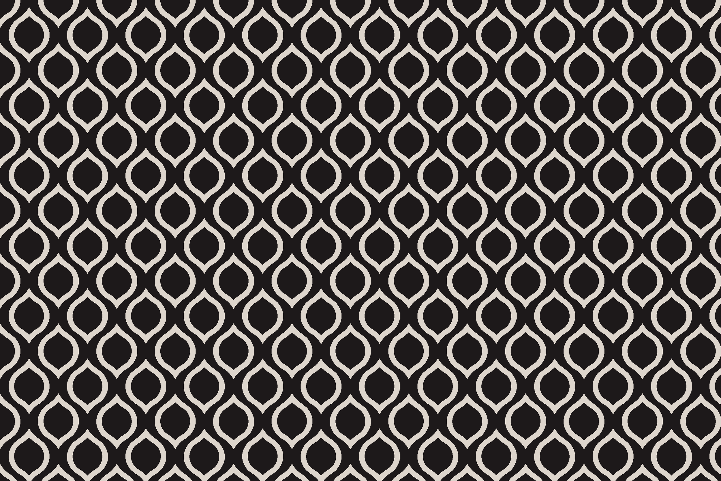 Black and white geometric pattern with interconnected shapes.