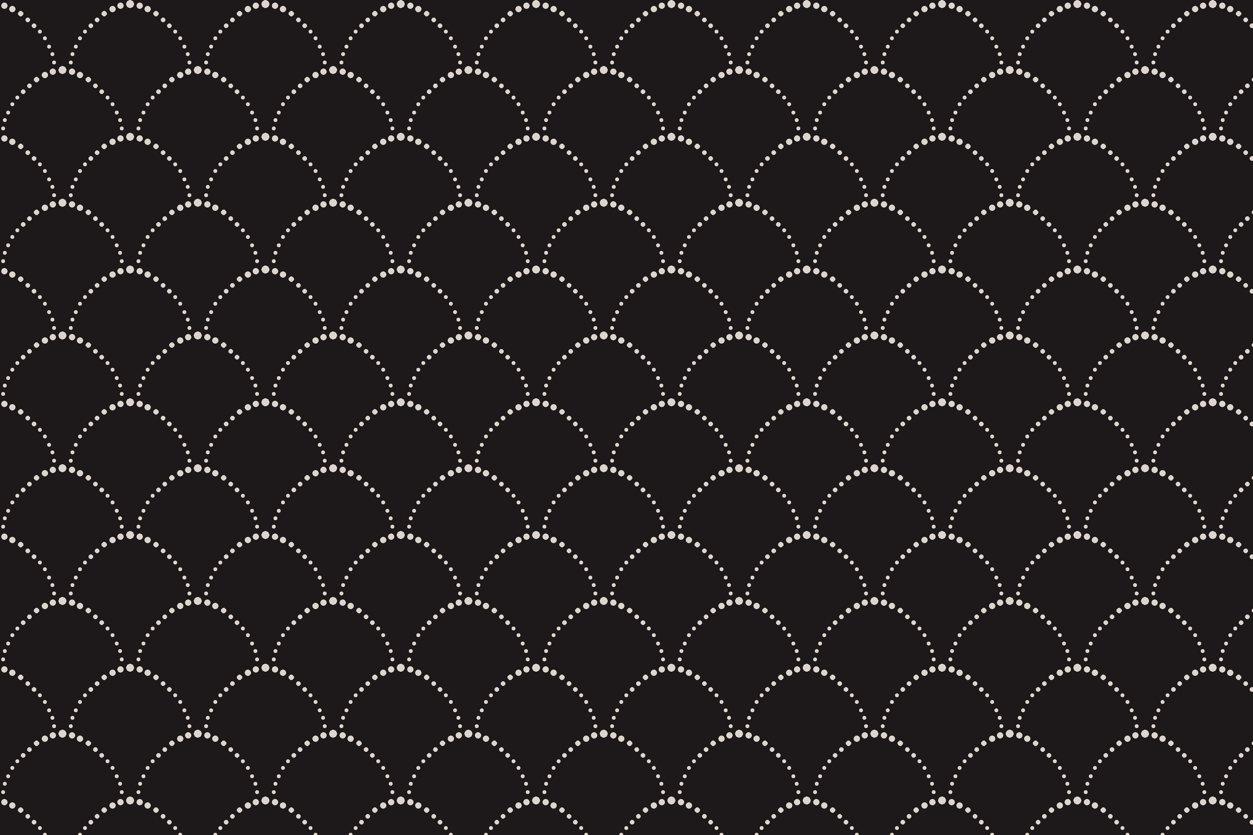 Pattern of white dotted scalloped arches on a black background.