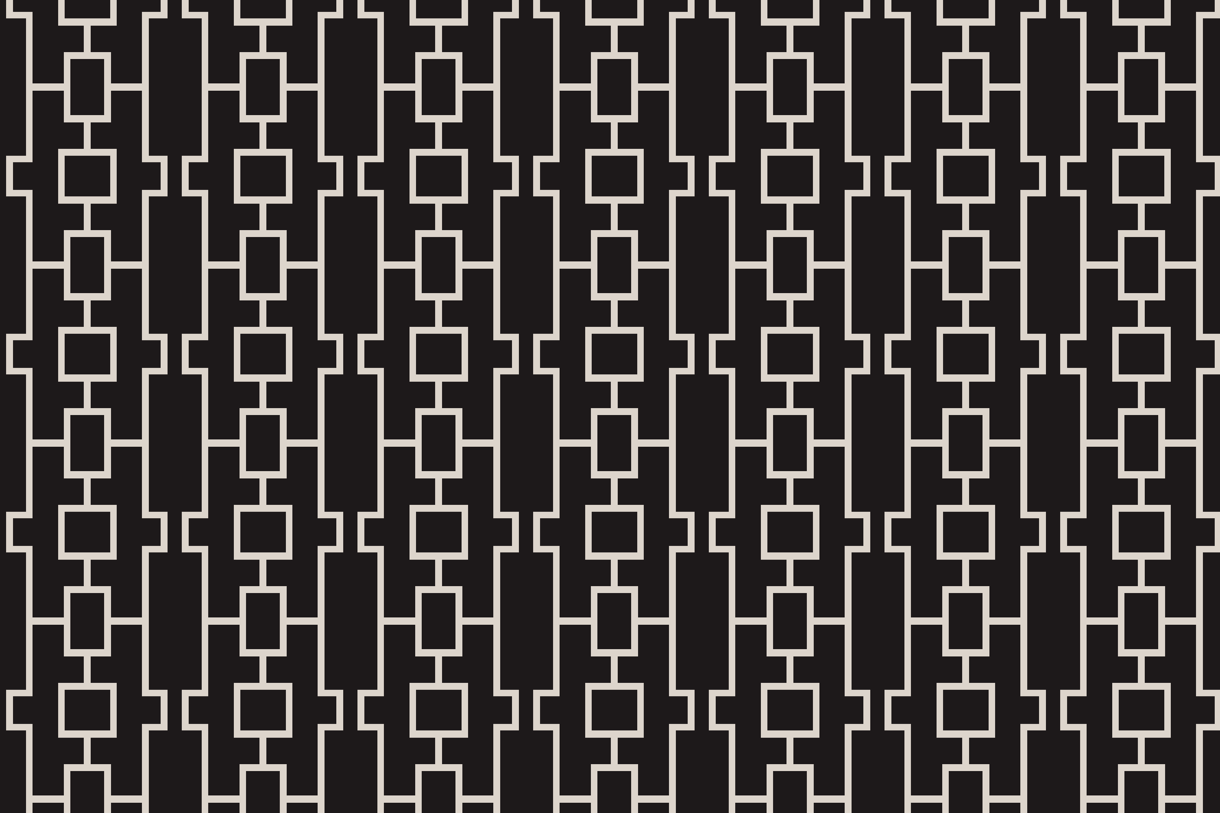 A black and white geometric pattern featuring interconnected rectangles and lines.