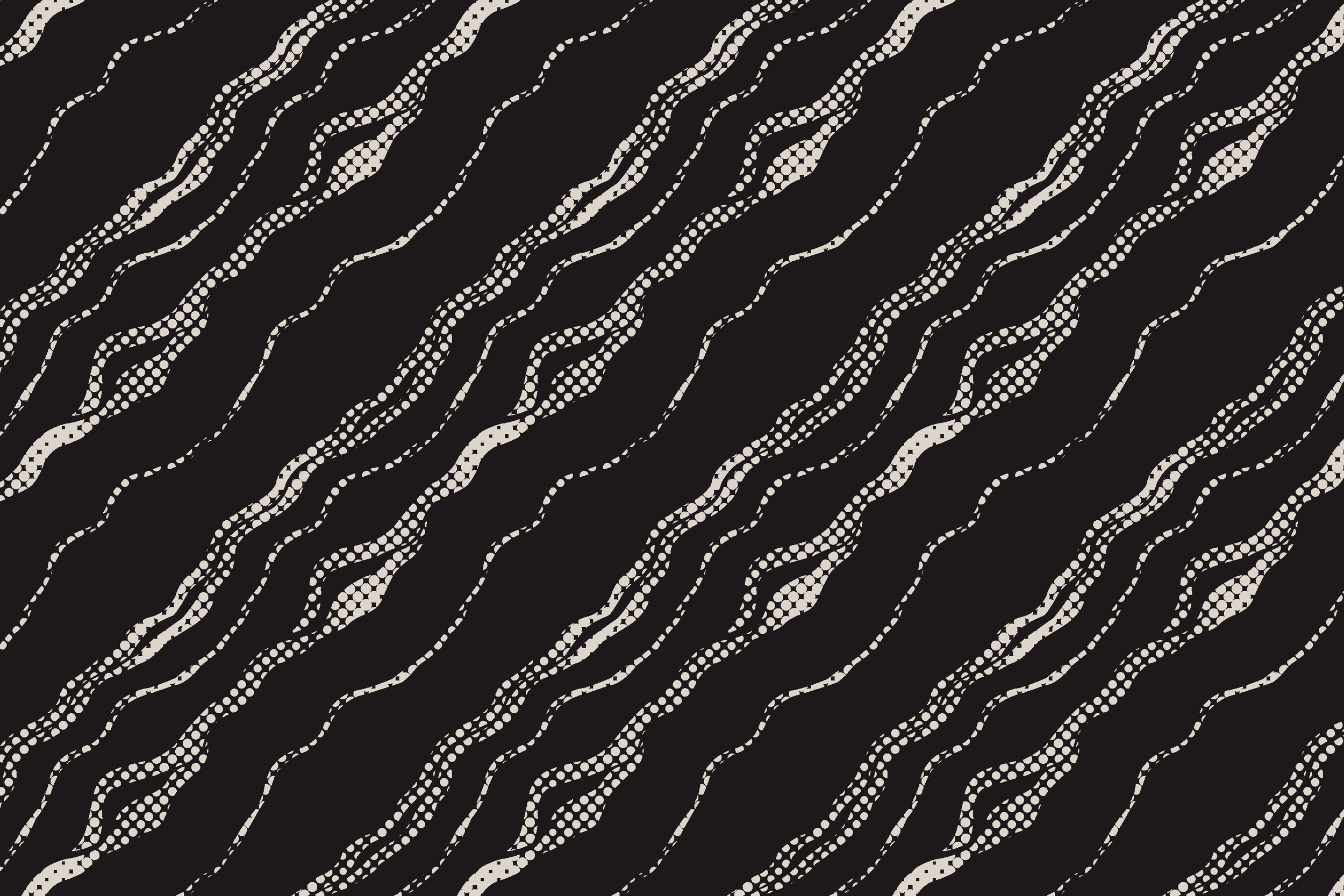 Black background with wavy white dotted lines running horizontally across the image.