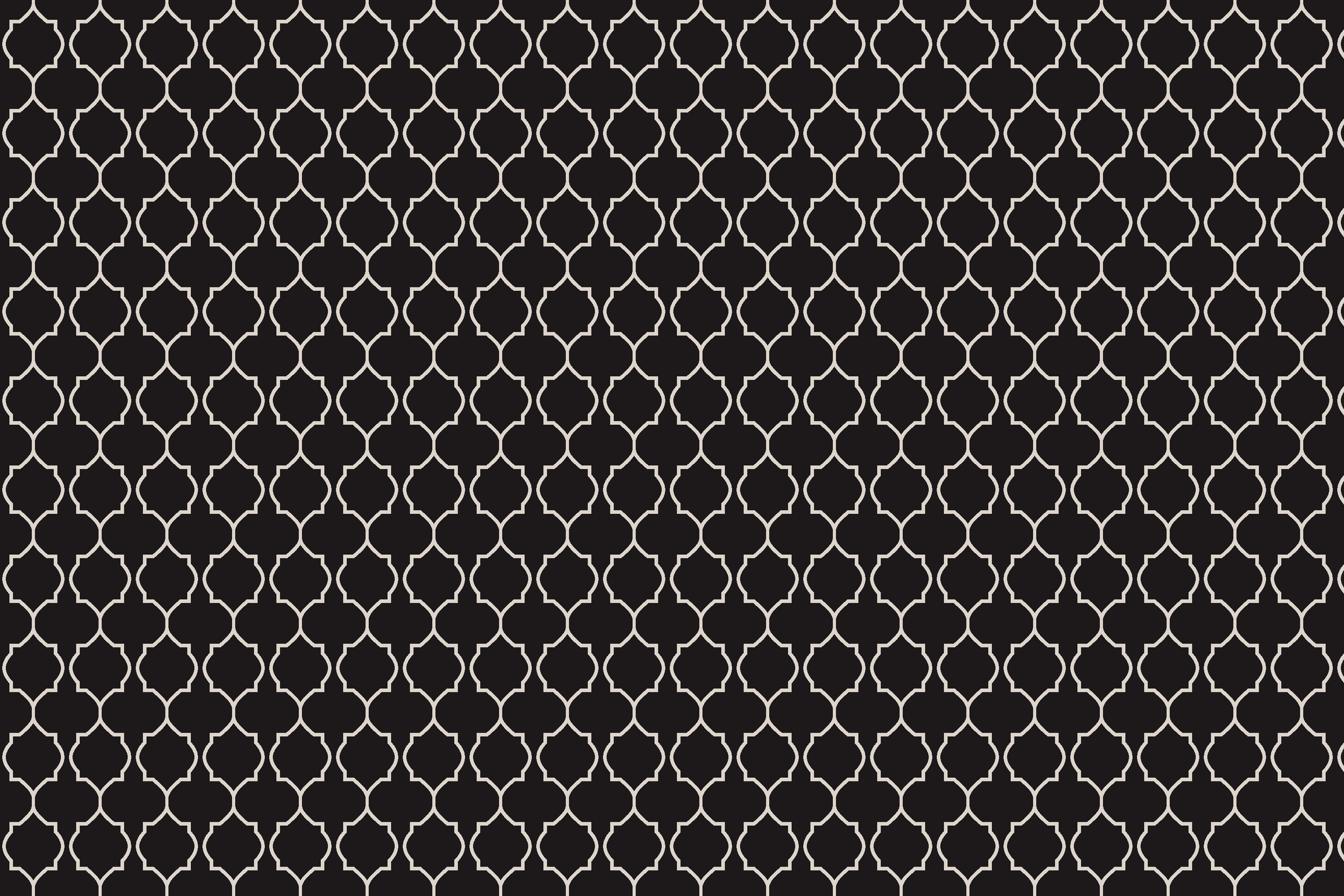Black and white geometric pattern with interconnected shapes resembling tiles or latticework.