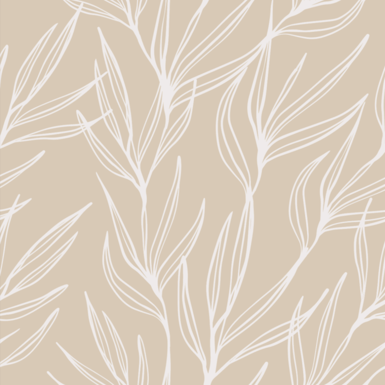 A beige background with white floral line art pattern.