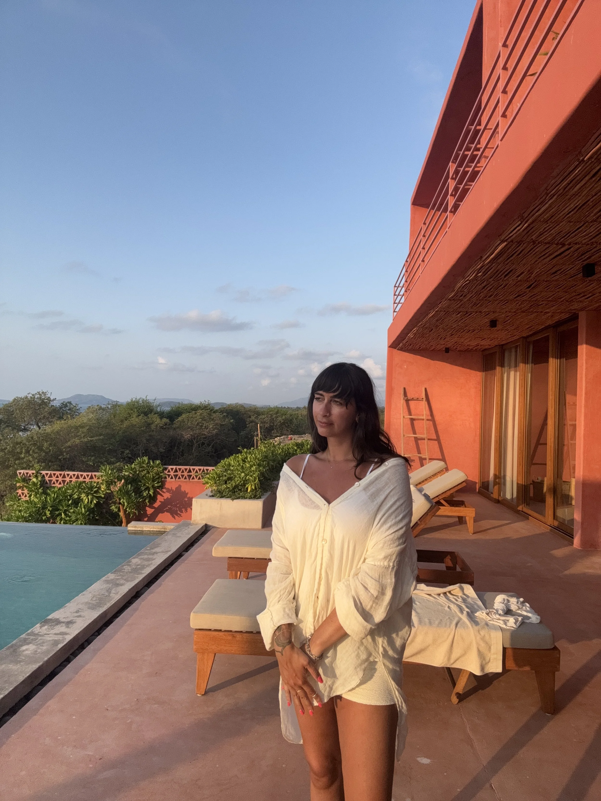 Linen button-down as a beach cover-up in Puerto Escondido