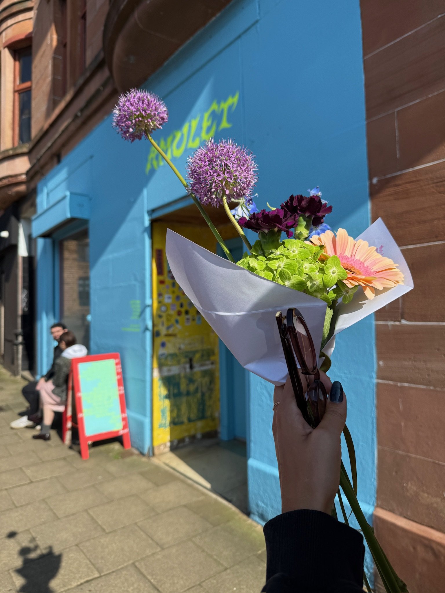 Amulet coffee shop Glasgow Scotland flowers