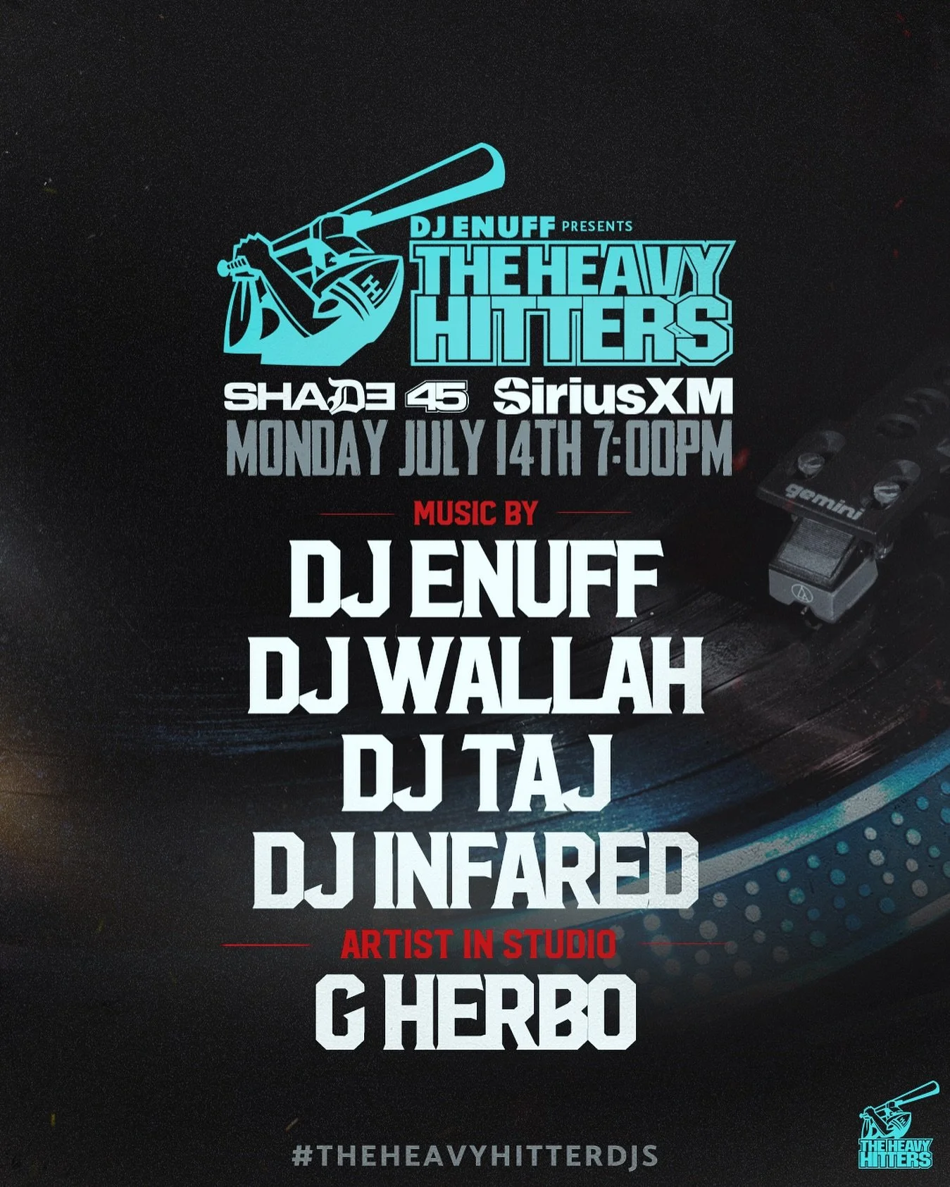 We got you covered with the vibes today starting 🔊 7pm ET! Music By: The HeavyHitters @djenuff x @djwallah x @djliltaj x @dj_infared + @nolimitherbo will be stopping by! Only on Shade45! #theheavyhitterdjs