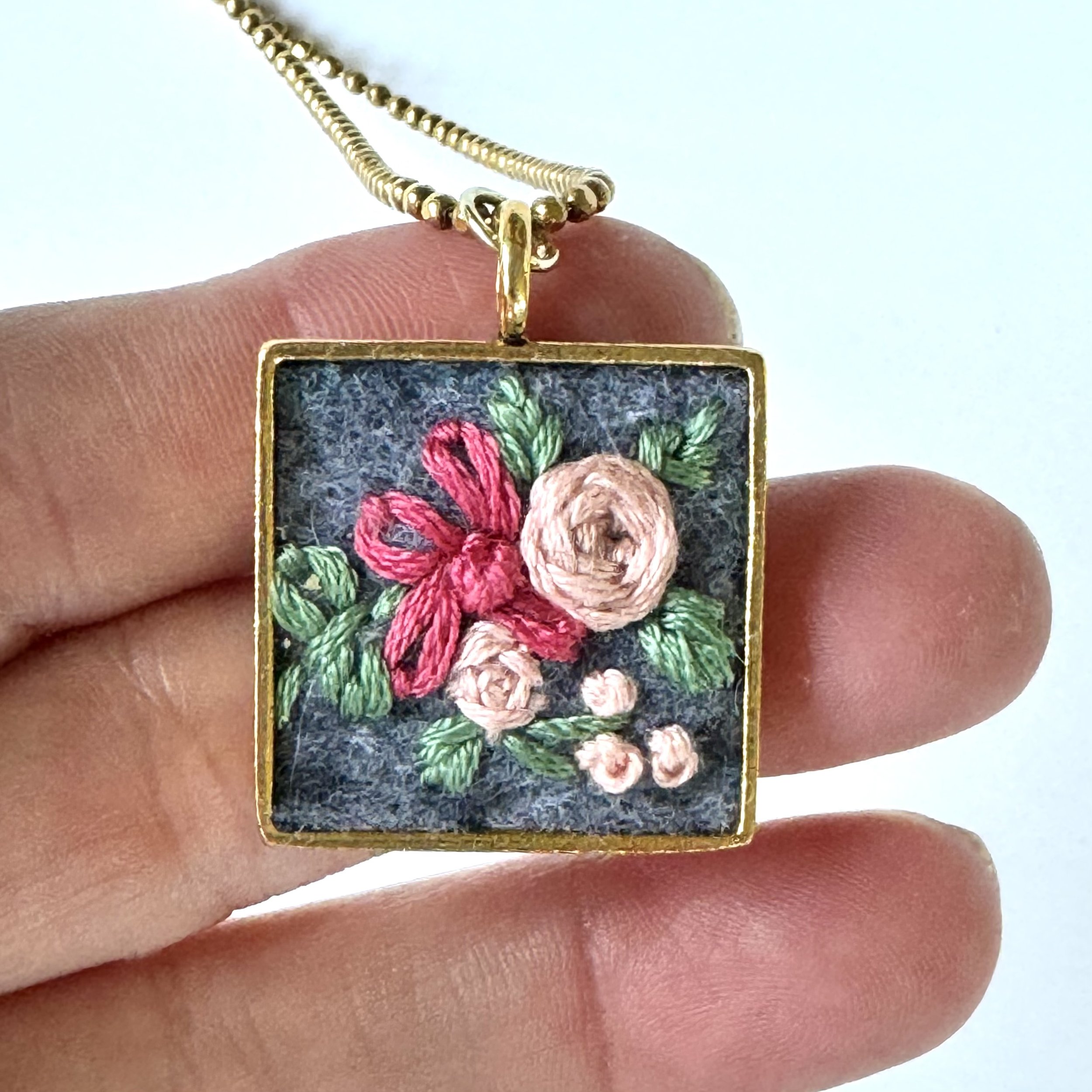 Blush Bloom Embroidered pendant
