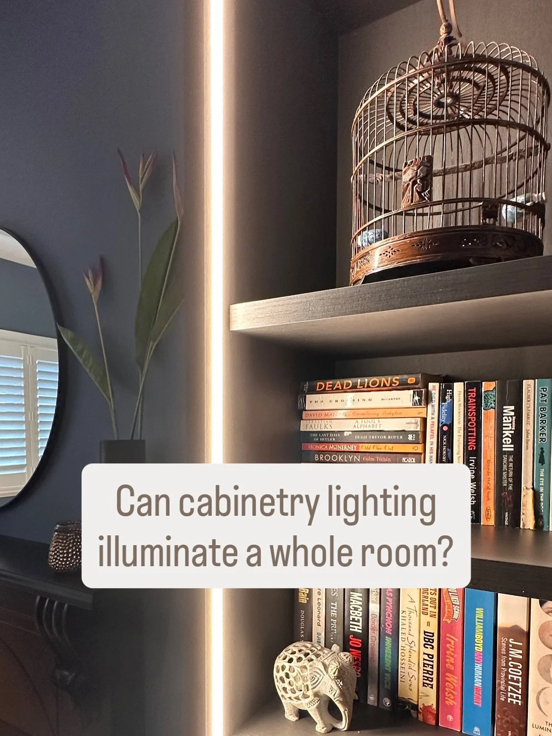 Lighting the bookcases in this space was done for two reasons - firstly to draw attention to their collection and secondly to provide ambient light to the room which would allow them to use it for its intended purpose without needing more light. 

Ho