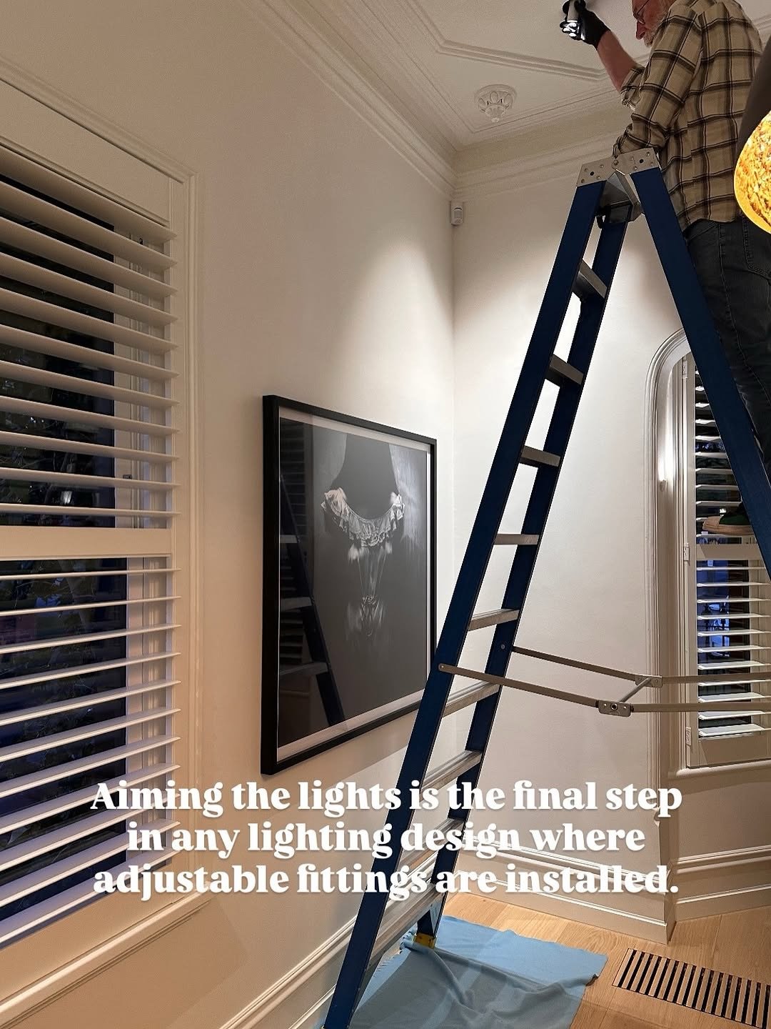 We visited our Middle Park project last year to aim the lights. This was the final step in any lighting design where adjustable light fittings were used.

Once the space was furnished, lived in and the art was on the walls, we could see exactly how t