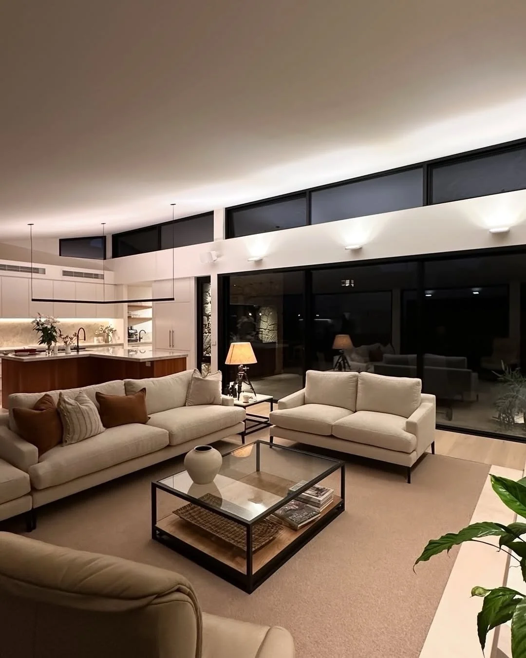 Our lighting design takes into consideration all of the vital elements of the architecture in a home. Such as, glazing that could create annoying reflections is managed by ensuring all light in the main living space is low glare, and is designed to l