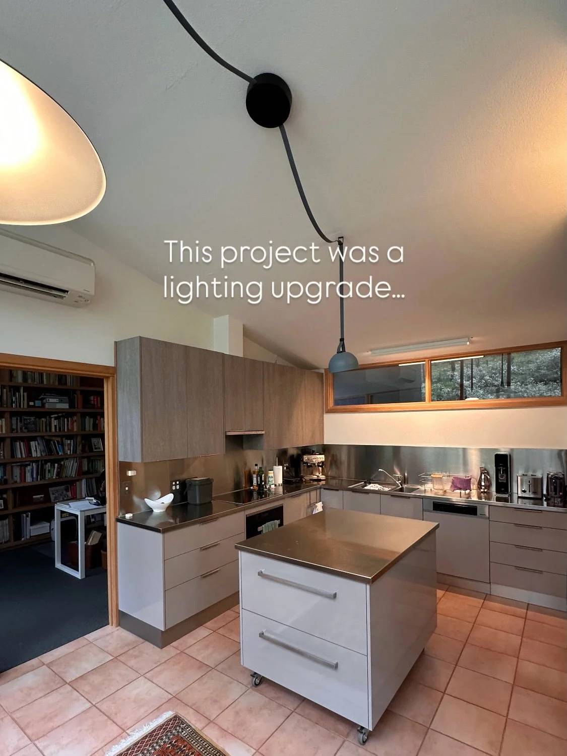 You can always upgrade your lighting without starting from scratch.

This mud-brick home, full of curves and character, needed more usable light without losing what made it special. The existing halogen and oyster fittings were creating glare and une