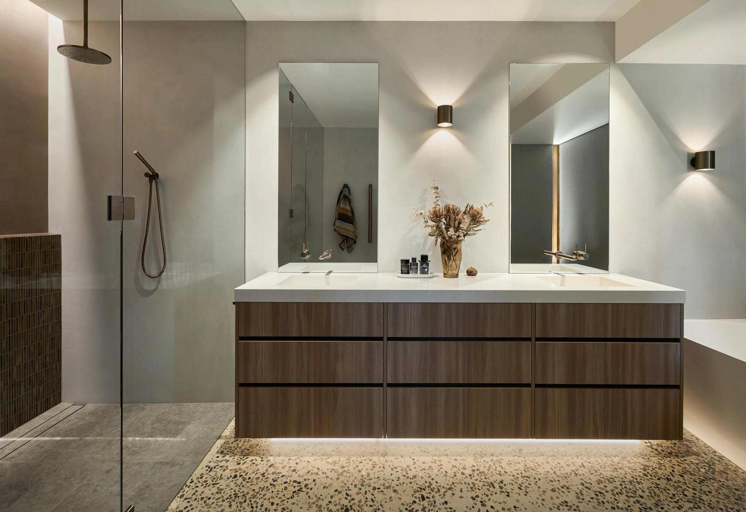 Modern bathroom with warm lighting design
