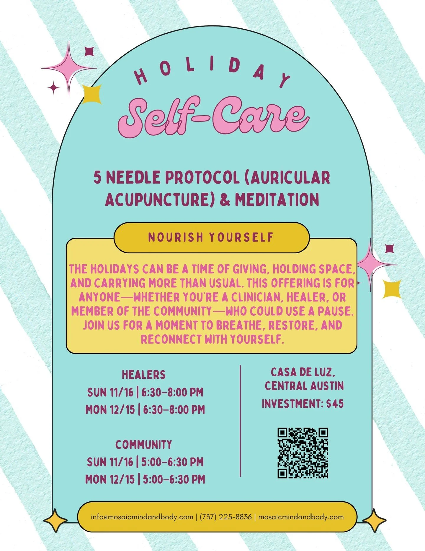 10 days left to register for the first round of our Holiday Self Care event! Limited spots remaining. DM us &quot;Holiday&quot; to register.