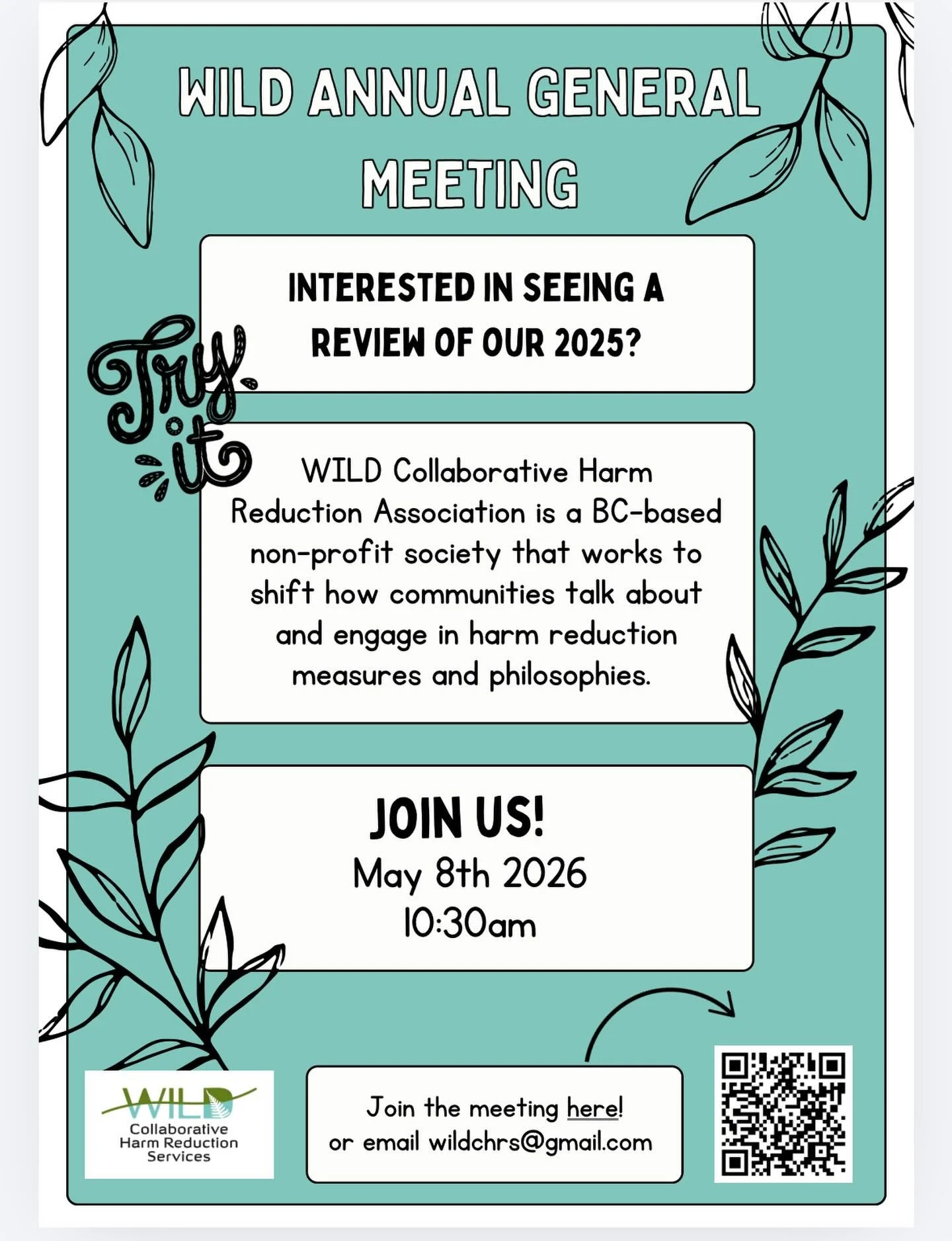 REMINDER - our virtual AGM is coming up next week on Friday, May 8th at 10:30am. Link in QR code, embedded in our poster, or can be sent to you by email if preferred. Looking forward to seeing you all there! #agm #bcnonprofit #harmreduction #eventhea