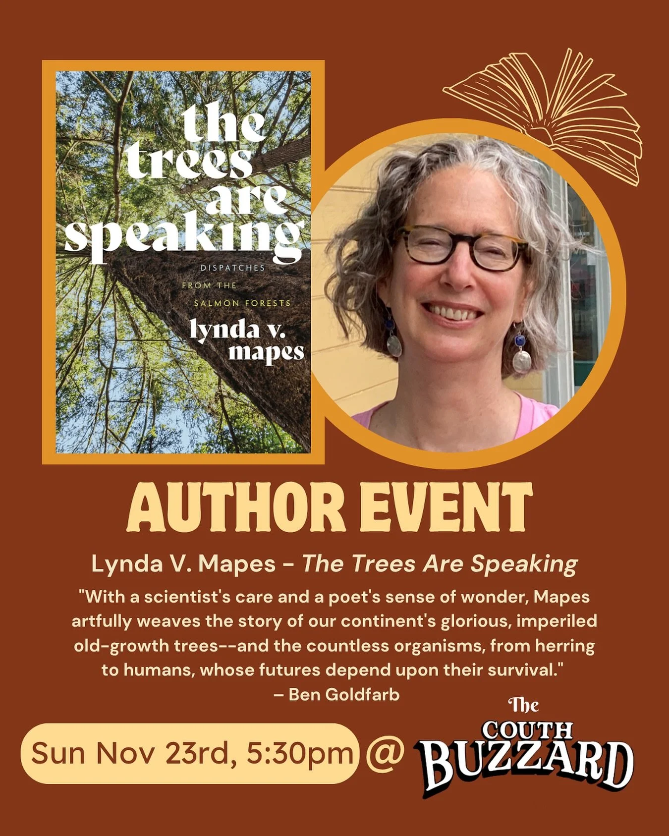 Lynda V. Mapes will be at the Couth this Sunday! Come say hello, talk trees, and walk away with a signed copy of The Trees Are Speaking - perfect gift for the northwest nature lover in your life. 

#seattle #books #authorevent #nature #pnw