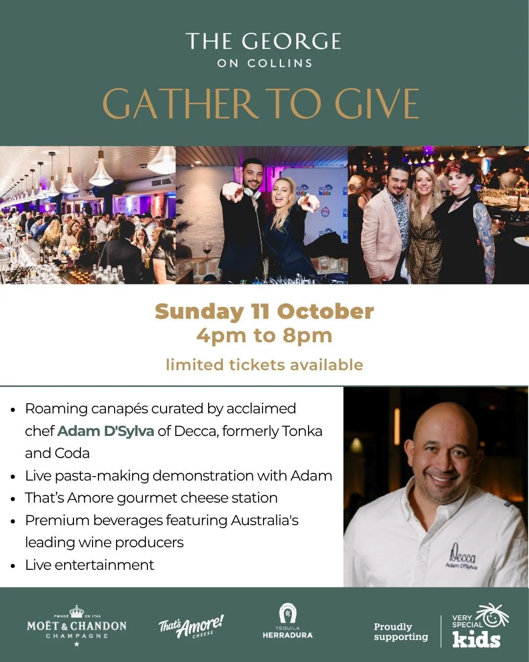Indulge in an afternoon of exceptional food, premium drinks and unforgettable entertainment at Gather to Give. ✨

Hosted at @thegeorgeoncollins and featuring acclaimed chef @adamdsylvachef, this exclusive event includes premium roaming canap&eacute;s