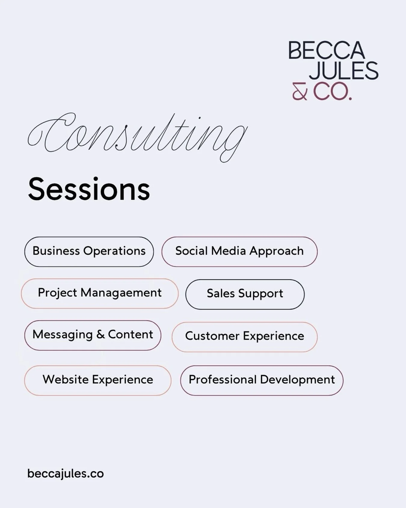 Our consulting sessions are designed to help you work through the foundational pieces of your business, your messaging, positioning, offers, differentiation, operations processes, and overall direction, with senior-level guidance and support along th