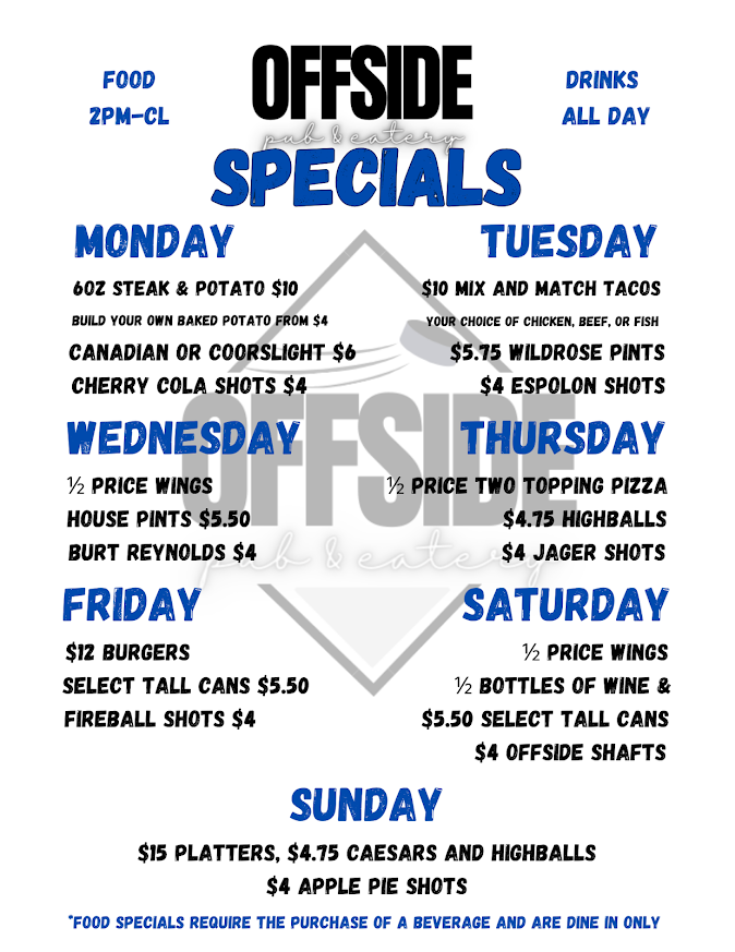 SPECIALS BEGINNING APRIL 1ST