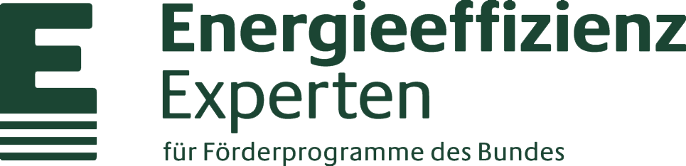 Logo mit Schriftzug 'Energieeffizienz Experten für Förderprogramme des Bundes' und einem stilisierten Energiereservoirm im grünen Farbton.