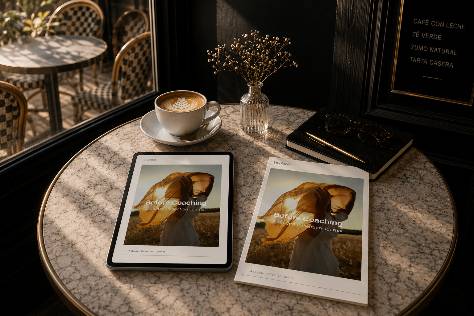 Studio20 coaching consultation at a café with online and in-person coaching available in Mallorca and Amsterdam.