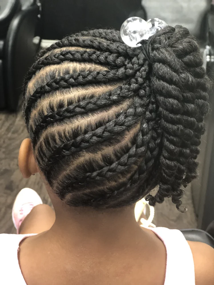 Braided updo with twisted ends