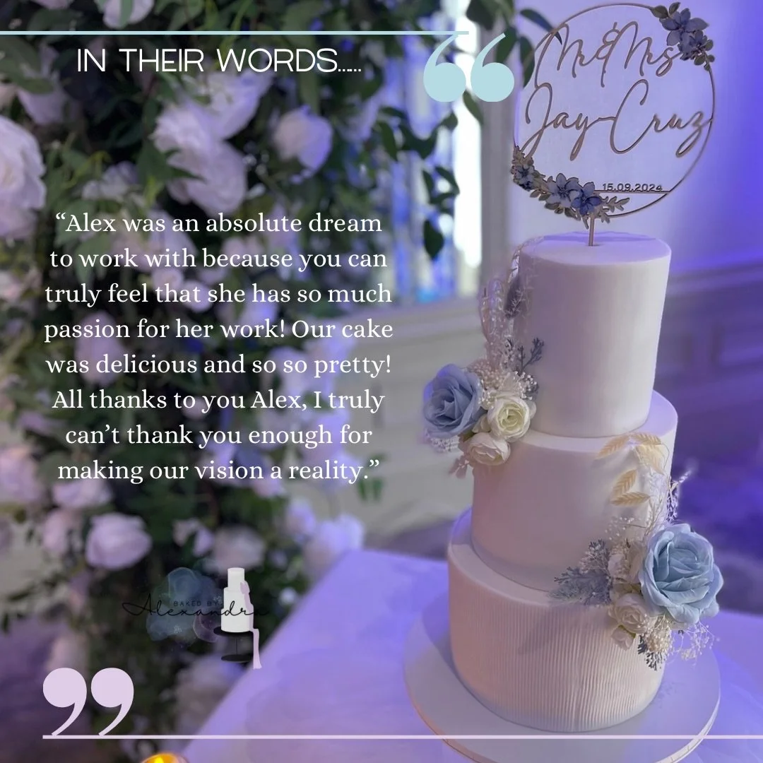 CLIENT LOVE ✨
When the cake is crafted with love, passion and clients at the heart of the process every detail just falls into place. Designed with you every time to ensure the cake reflects your love story and doesn&rsquo;t compete with the wedding 