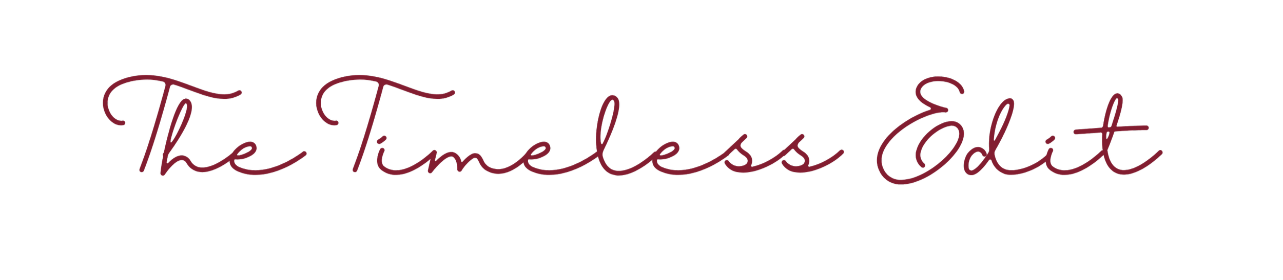 The title 'The Timeless Edits' written in elegant cursive in a dark red color